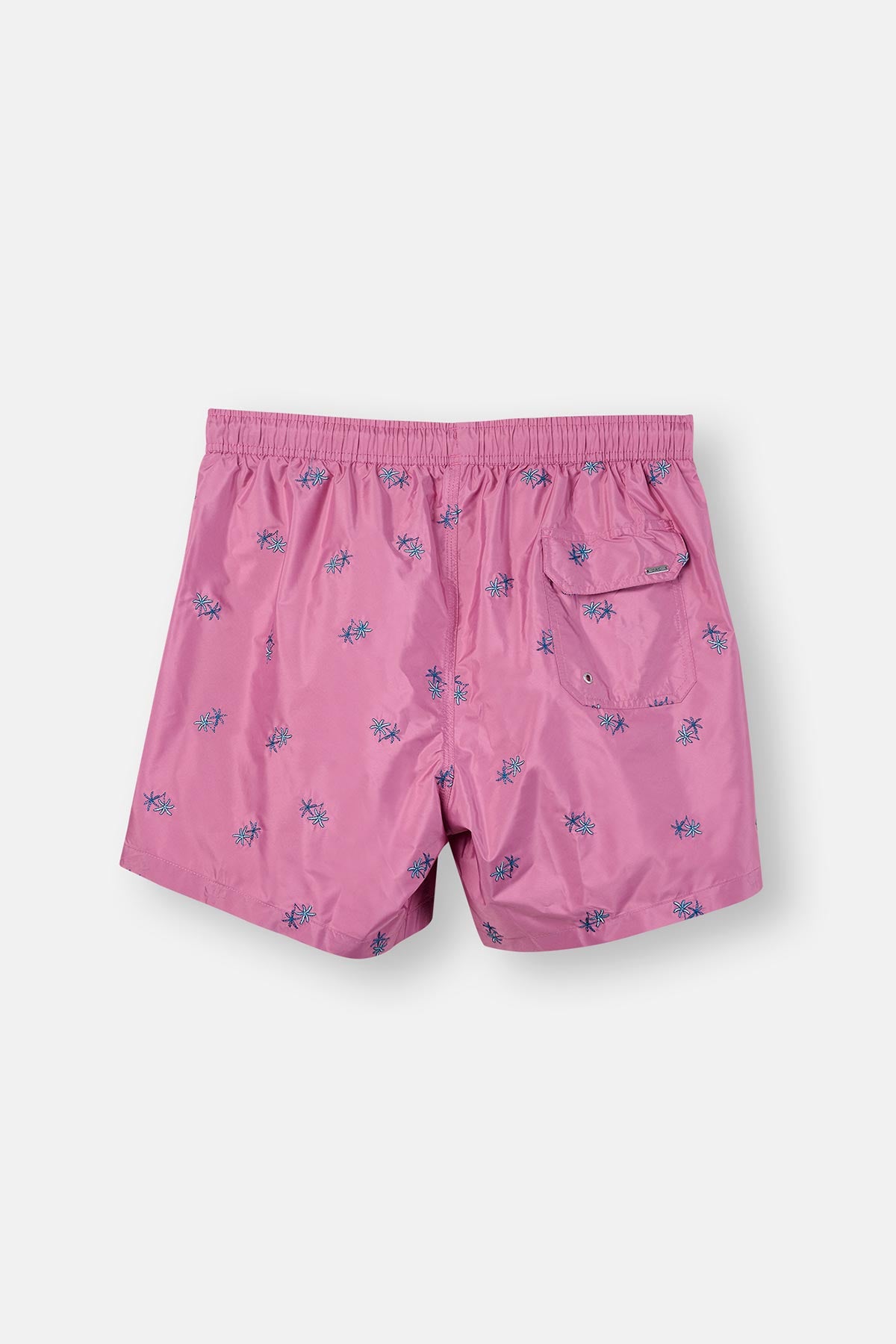 Pembe Palmiye Nakışlı Kısa Deniz Şortu