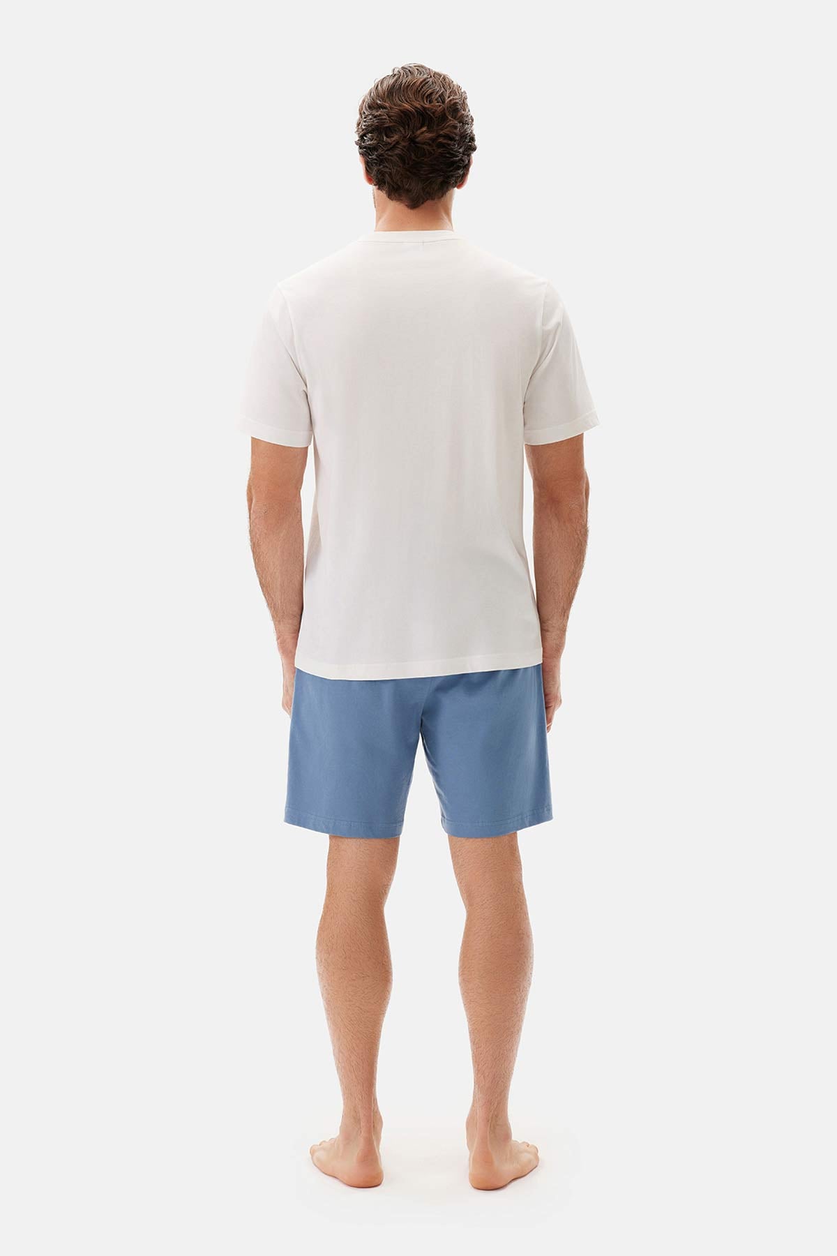 Ekru Bis Yaka Baskılı Kısa Kollu Şort Pijama Takımı