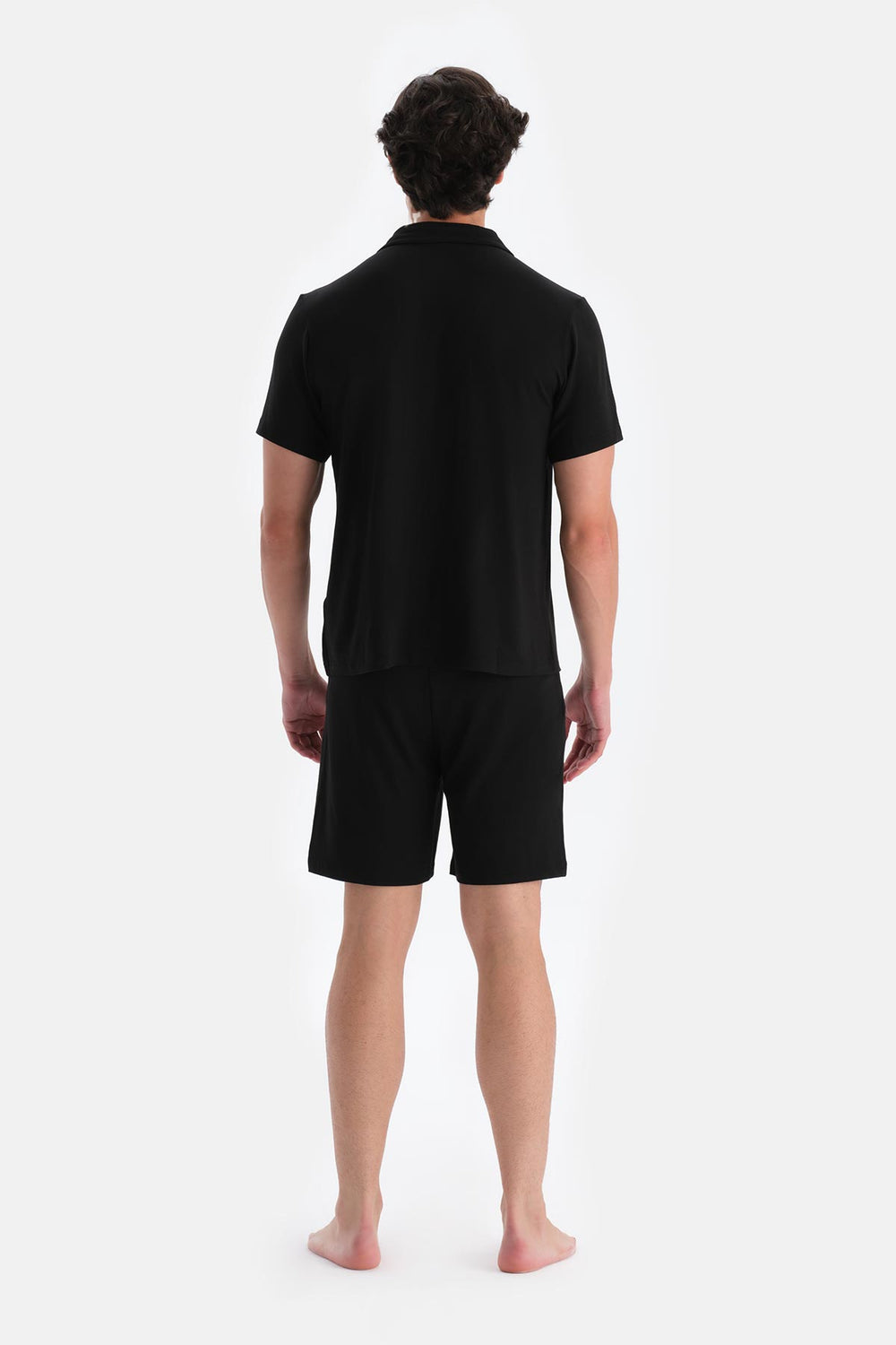 Siyah Gömlek Yaka Şort Pijama Takımı