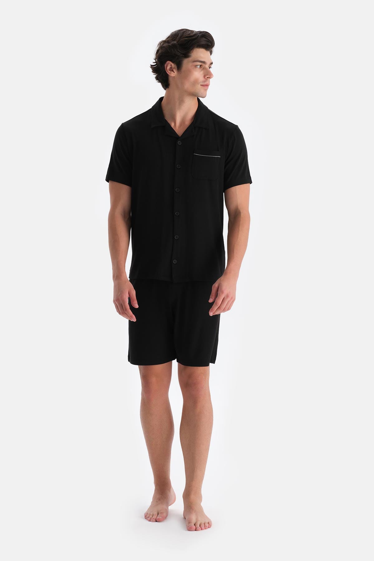 Siyah Gömlek Yaka Şort Pijama Takımı