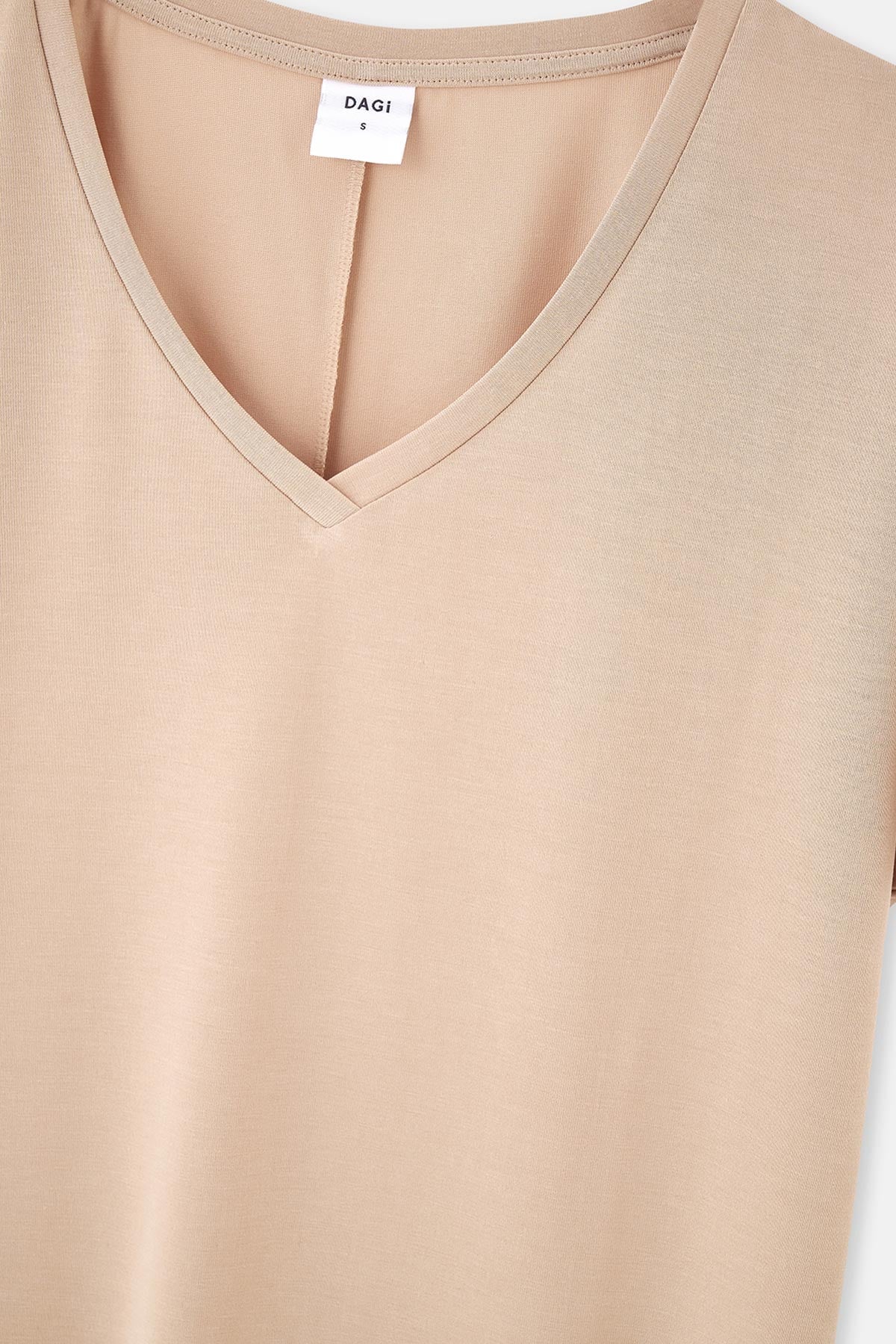 Bej V Yaka Cupro Tişört