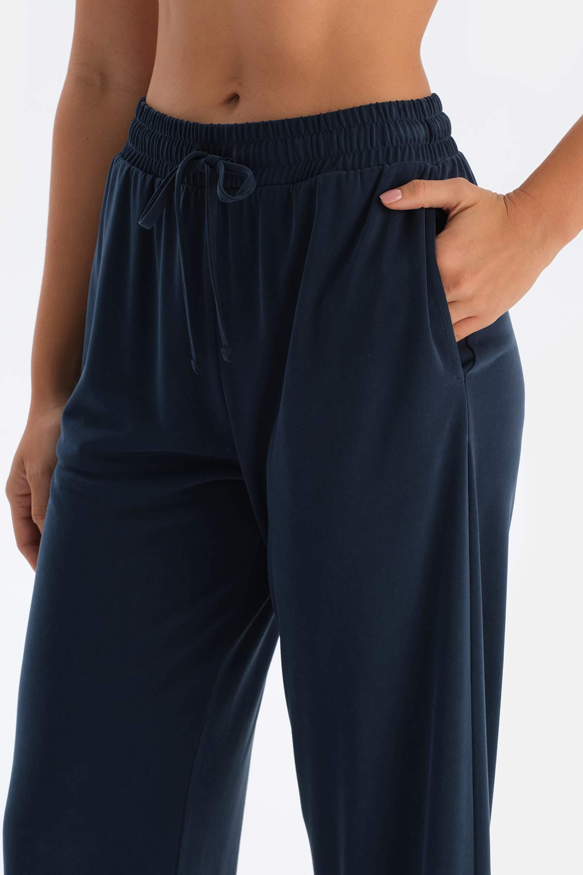 Navy CUPRO TROUSERS WITH POCKETS