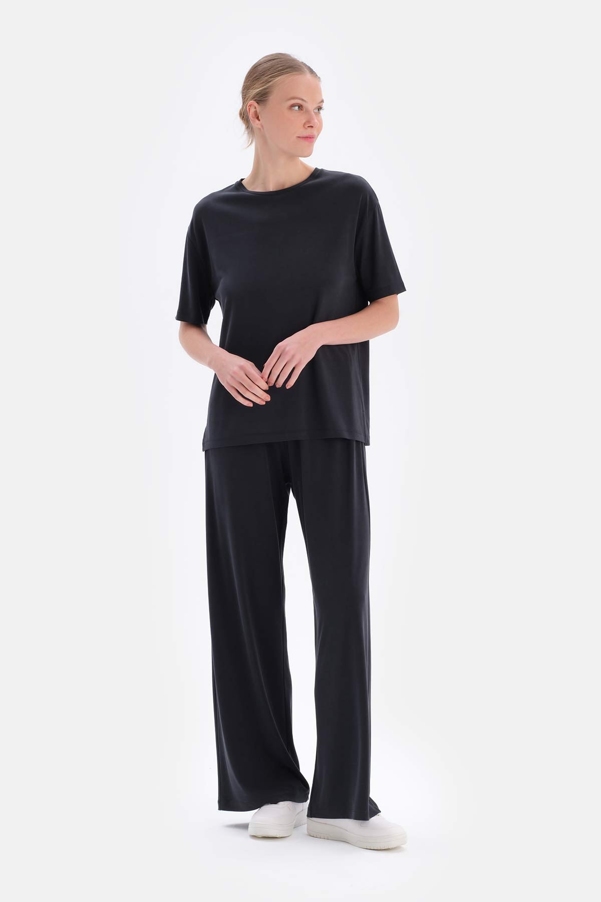 Black CUPRO TROUSERS WITH POCKETS