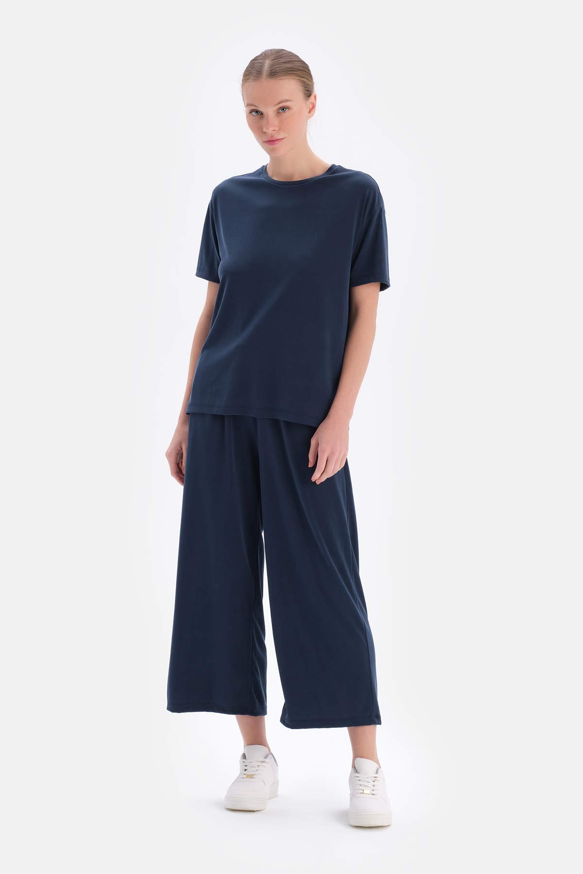 Lacivert Cepli Kısa Paça Cupro Pantolon