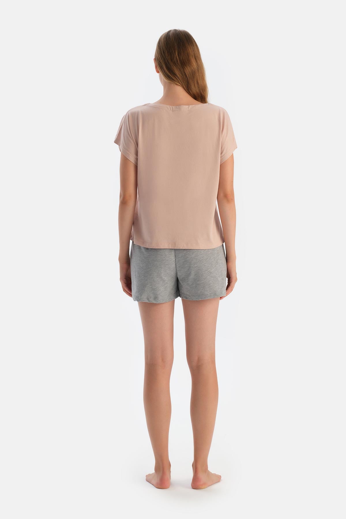 Gri Melanj-Lacivert Baskı Detaylı 2'li Şort Pijama Altı