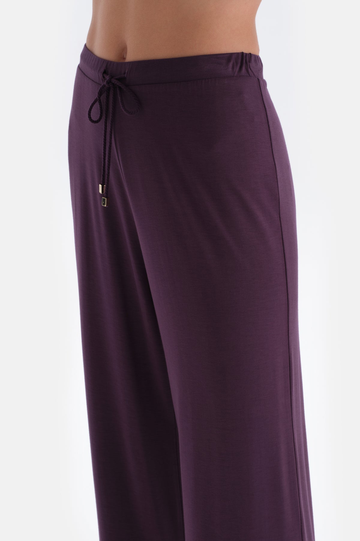 Mor Kayık Yaka Uzun Kollu Penye Modal Örme Pijama Takımı