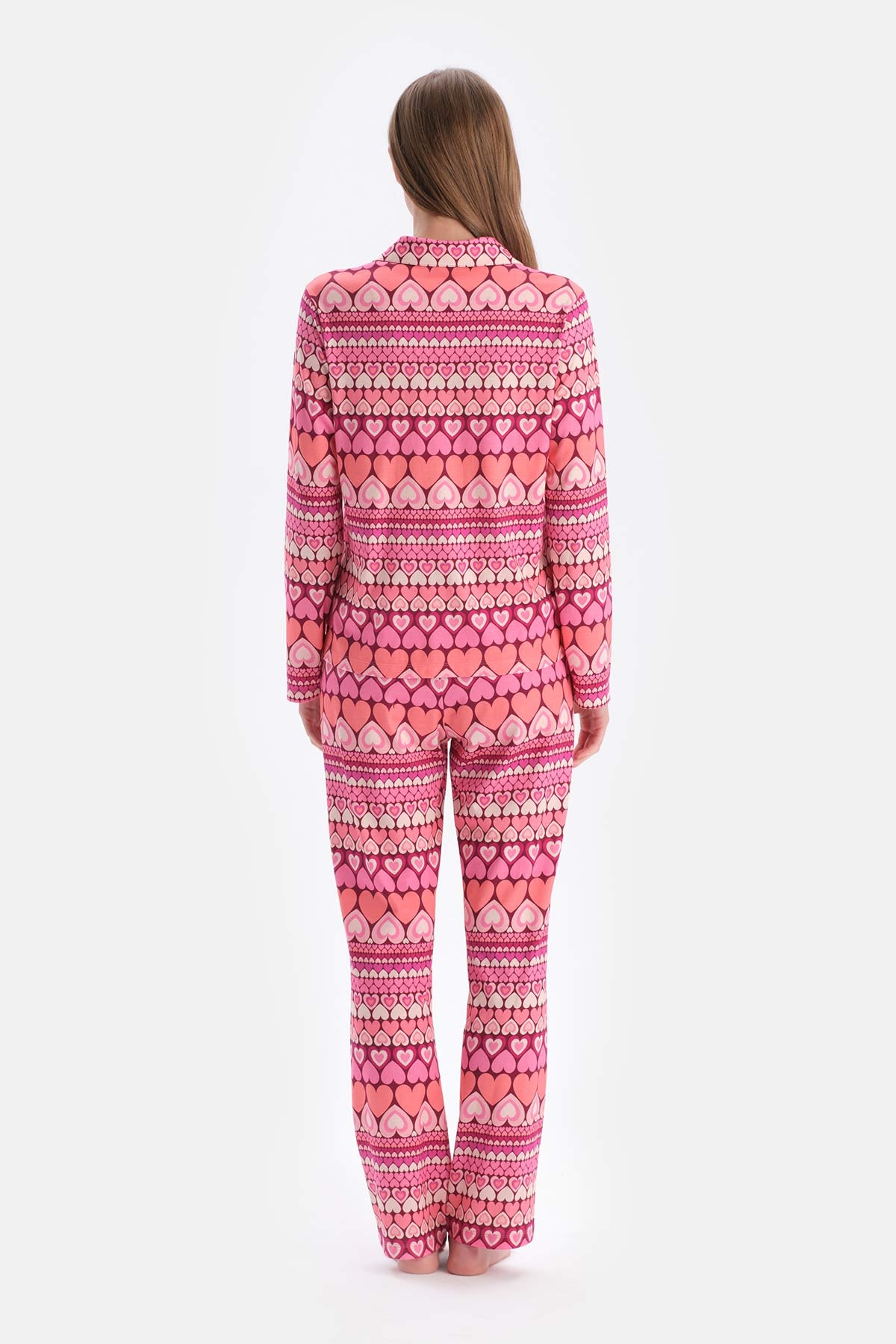 Multicolor Kalpli Metraj Baskılı Gömlek Pantolon Pijama Takımı