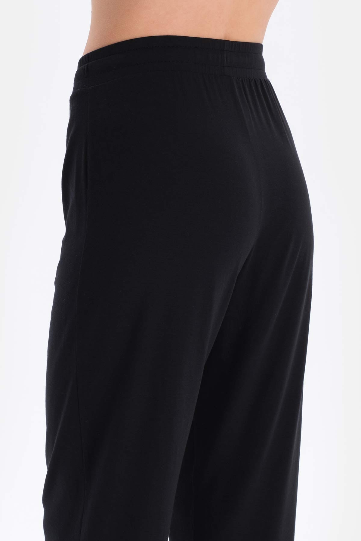 Black SHORT SLEEVE V-NECK BASIC VISCOSE T-SHIRT PANTS PAJAMA SET