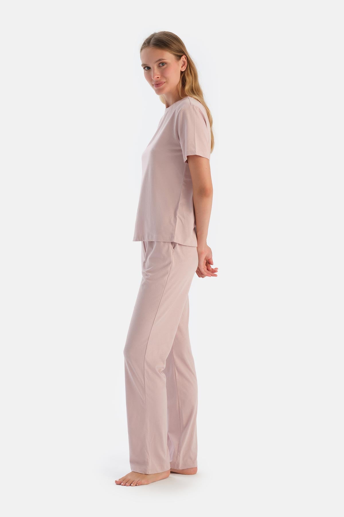 Pembe Bisiklet Yaka Düşük Kol Celliant Pijama Takımı