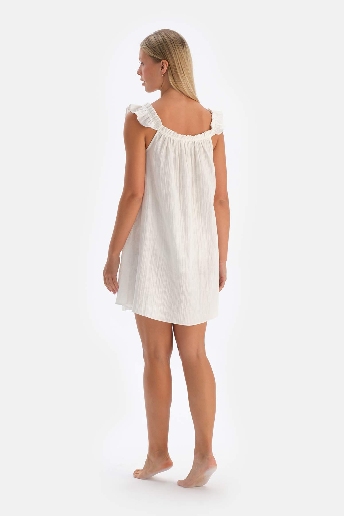 Beyaz Fırfırlı Patlı Müslin Hamile Gecelik