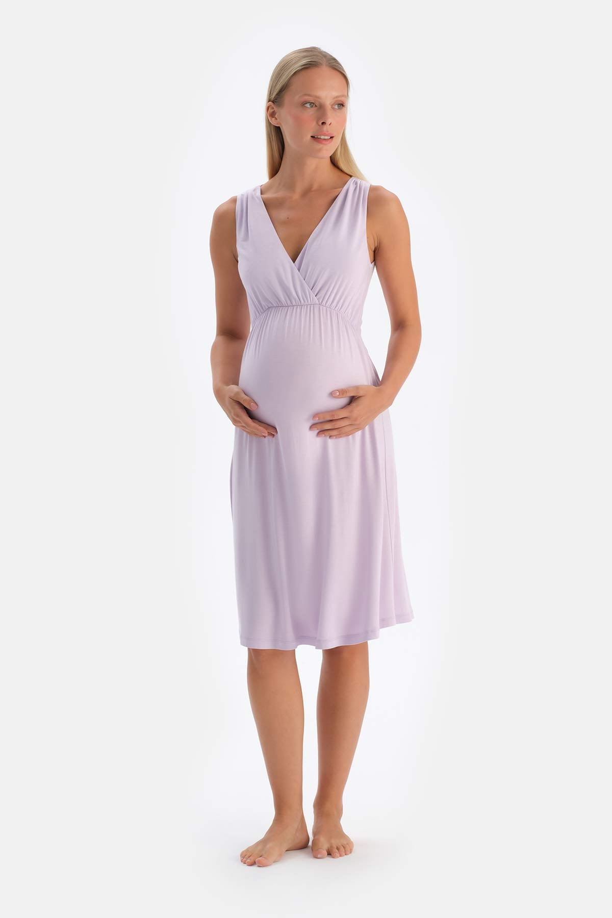 Lila Viskon Hamile Gecelik