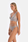 Light Grey LACE AND STONE DETAILED UNFILLED BRA WITH CUP