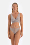 Light Grey LACE AND STONE DETAILED UNFILLED BRA WITH CUP