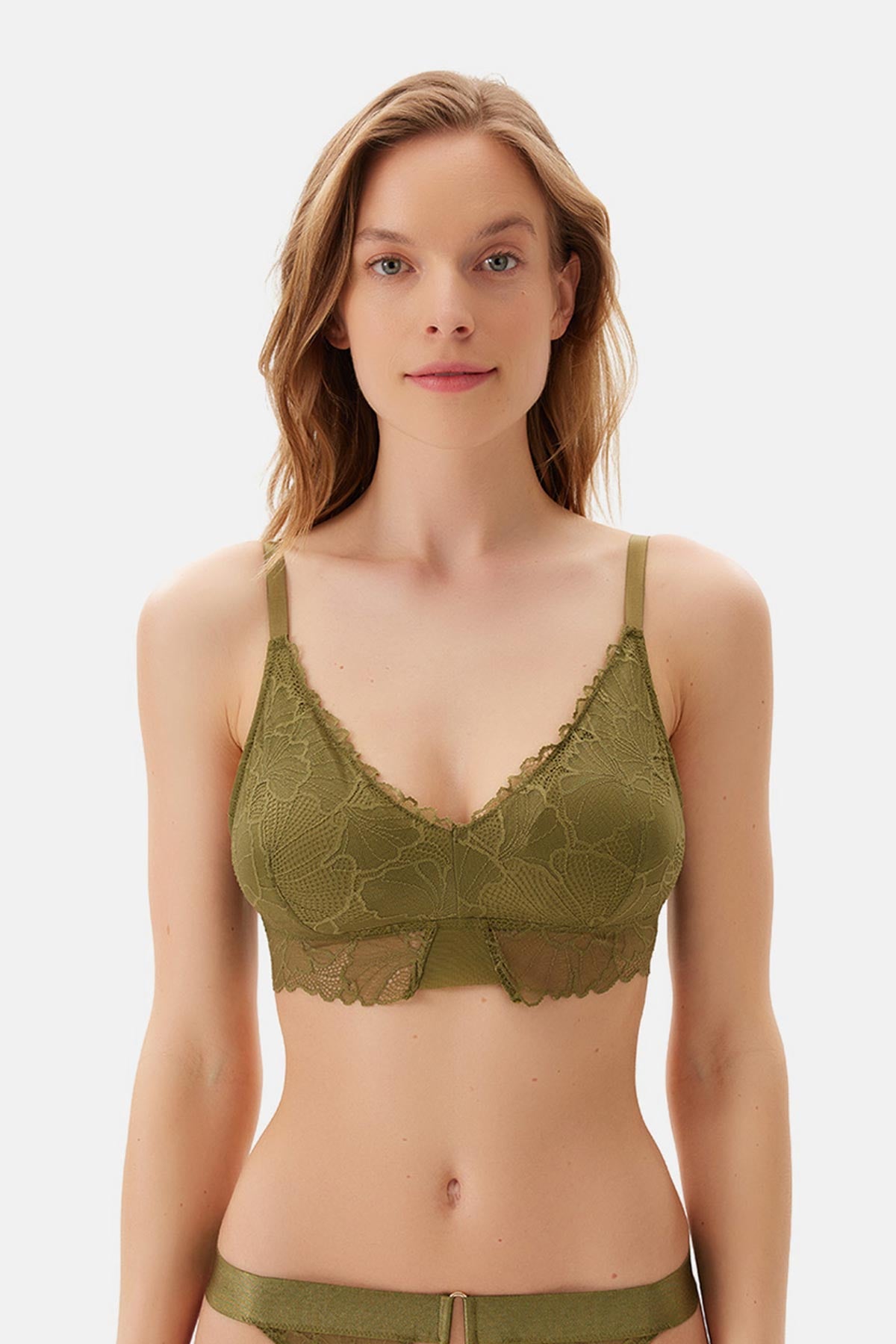 Haki Takçık Kaplı Dantelli Bralet