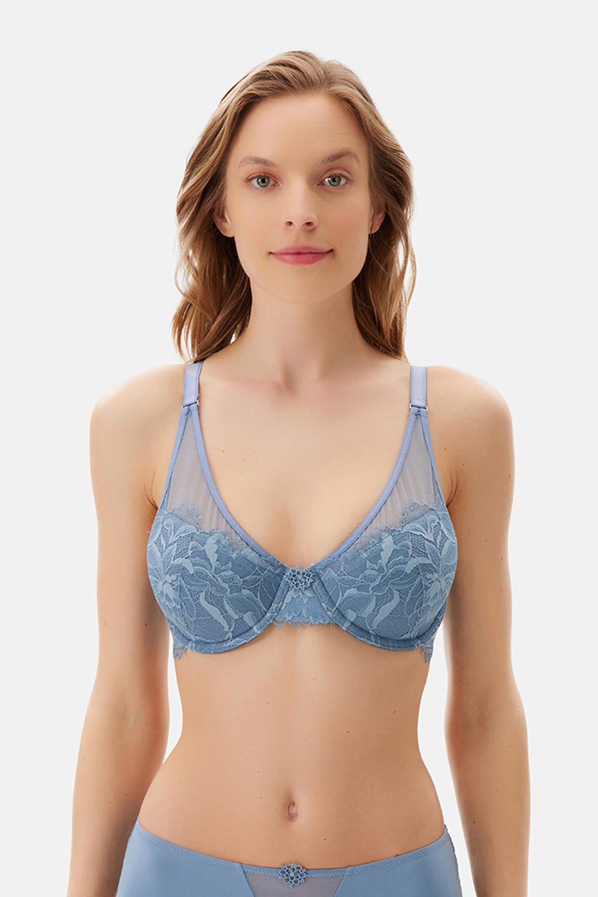 Blue TULLE DETAILED BODYSUIT