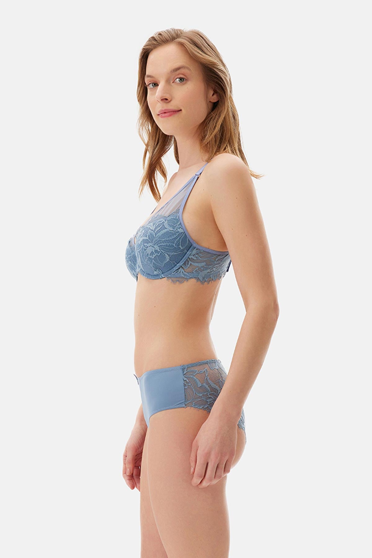 Blue TULLE DETAILED BODYSUIT