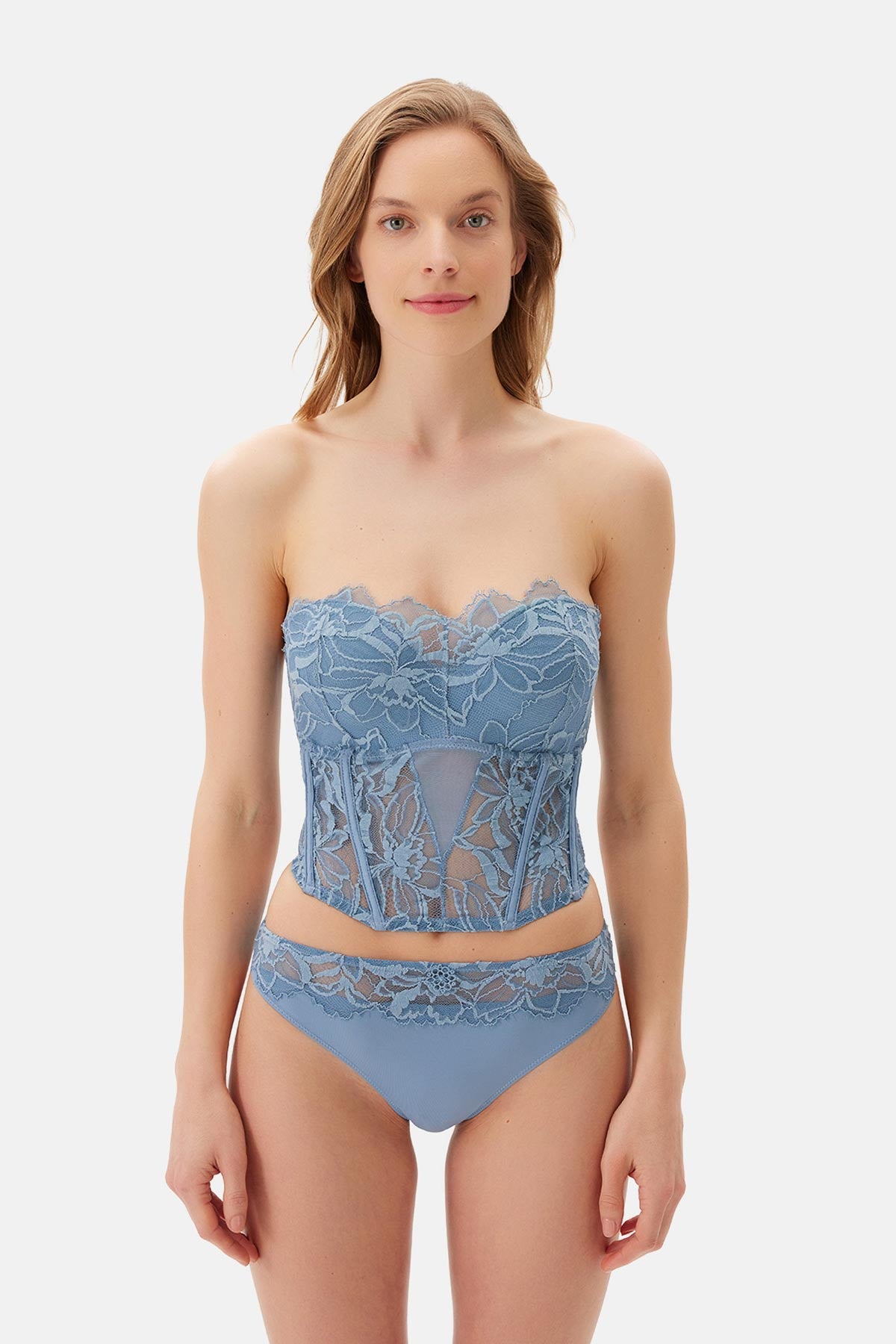 Blue TULLE DETAILED BODYSUIT