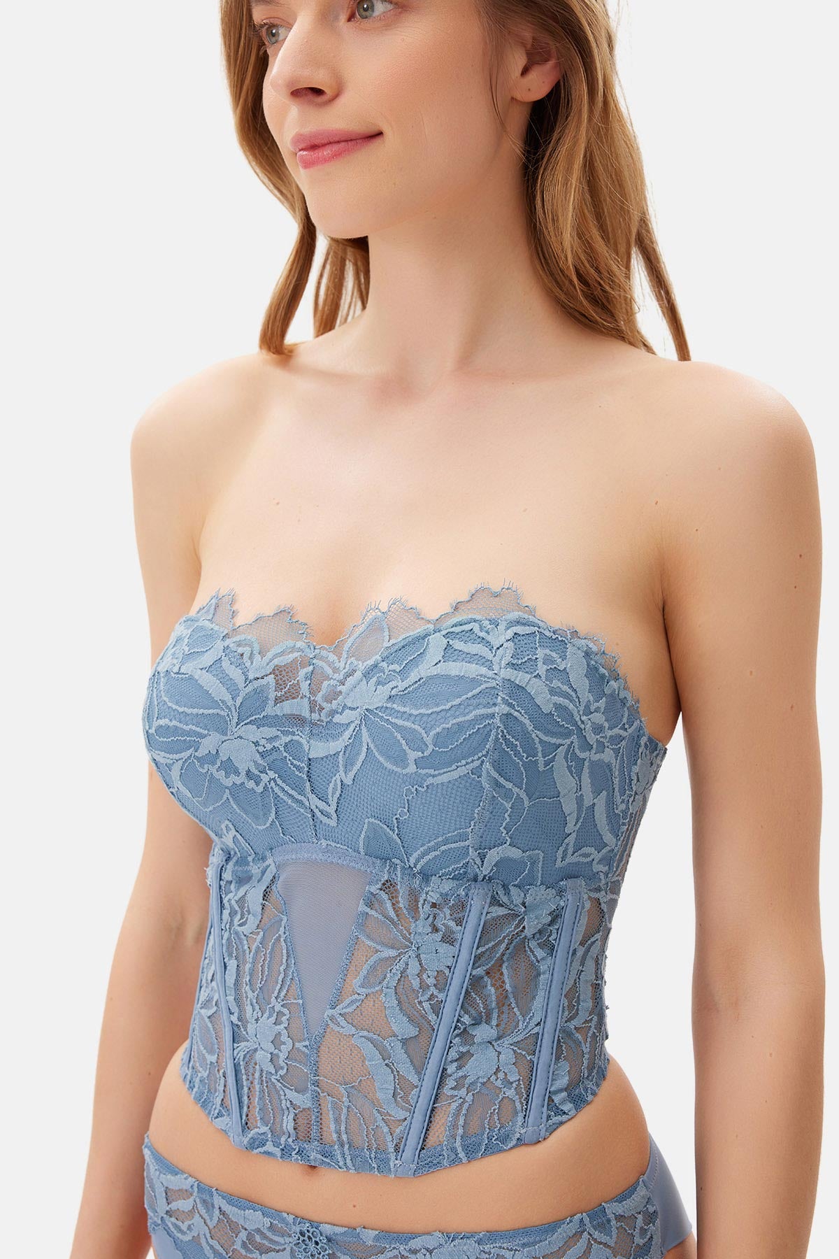 Blue TULLE DETAILED BODYSUIT
