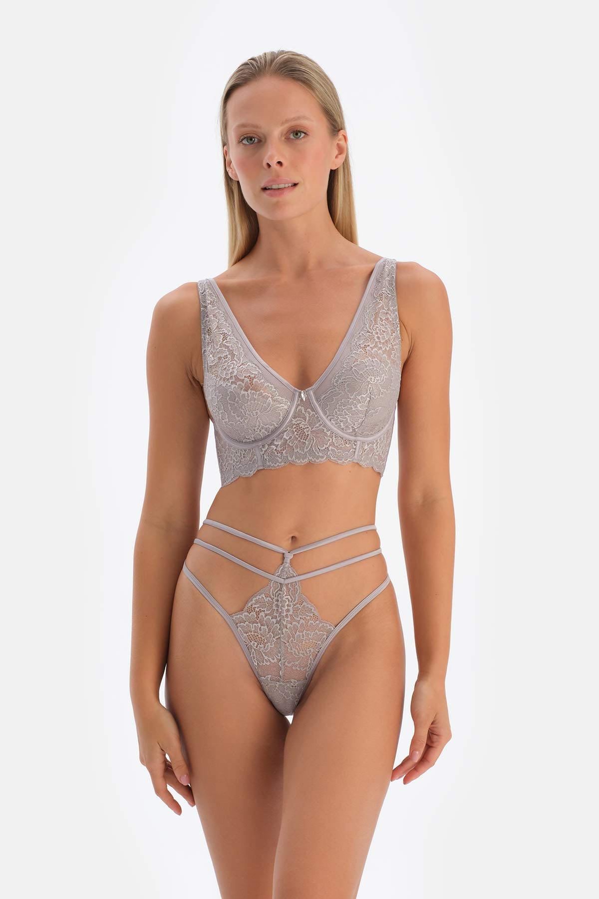 Light Grey LACE DETAILED STRING PANTY