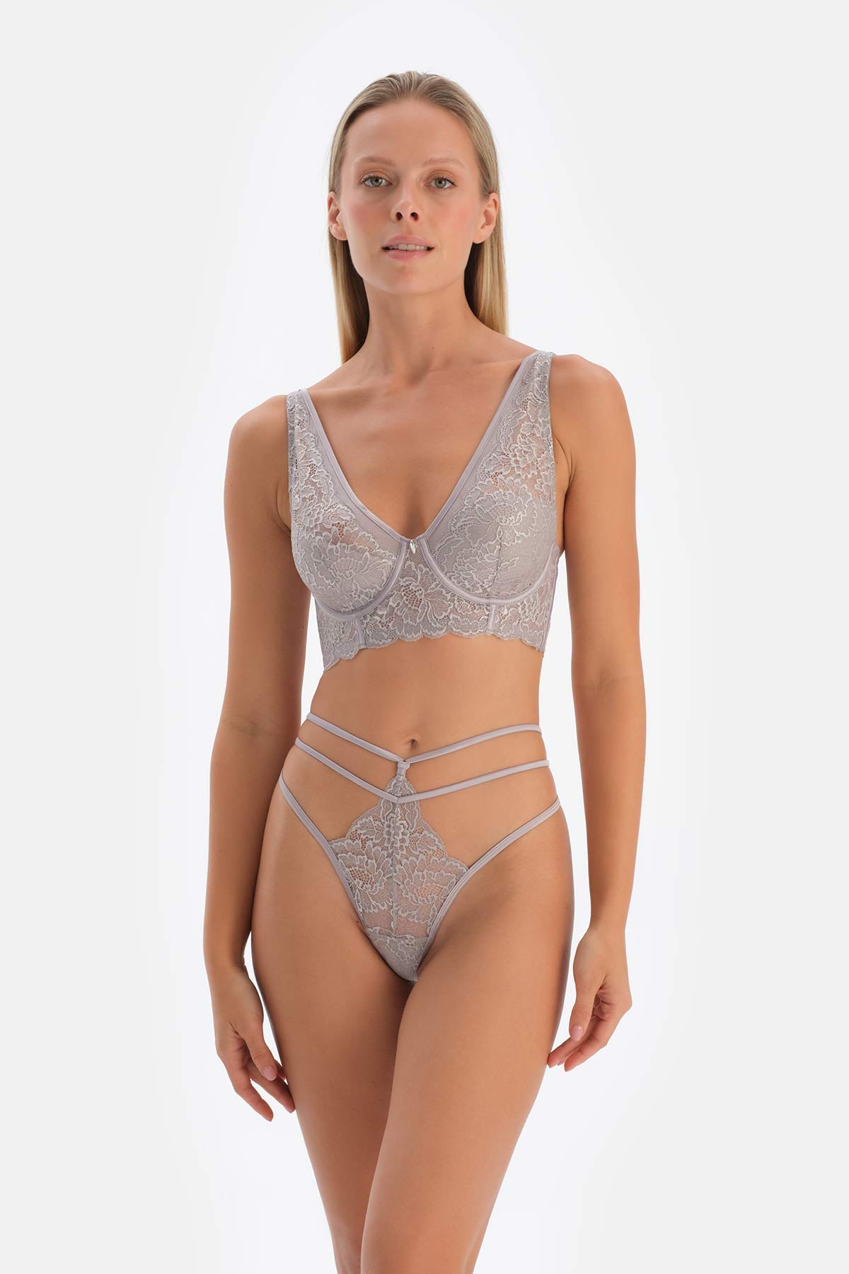 Light Grey LACE DETAILED STRING PANTY