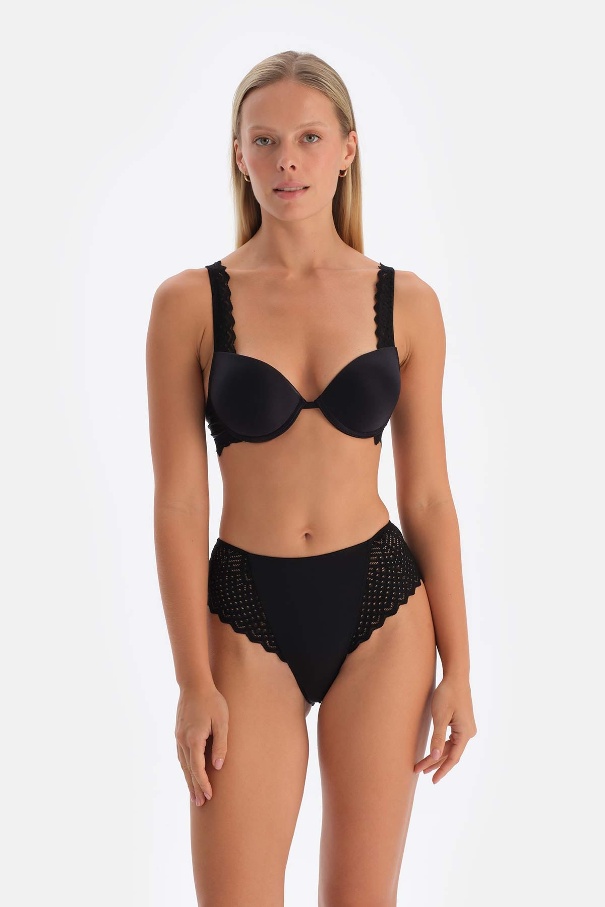 Black LACE DETAILED PREMIUM BASIC BRIEF PANTS