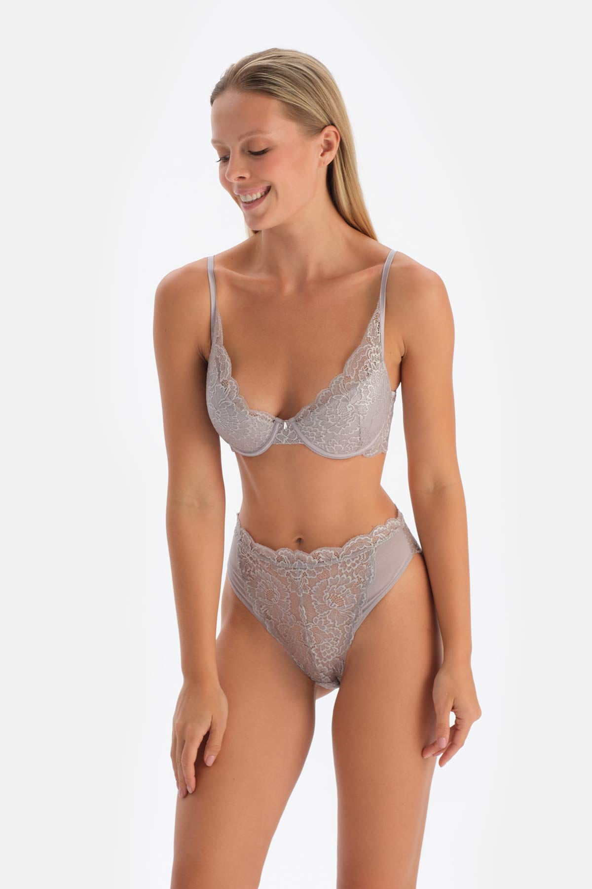 Light Grey LACE DETAILED BRAZILIAN PANTY