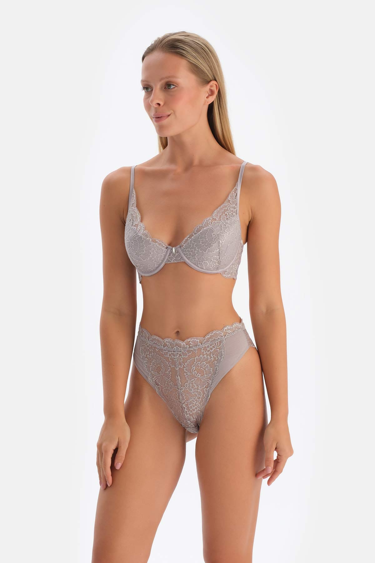 Light Grey LACE DETAILED BRAZILIAN PANTY