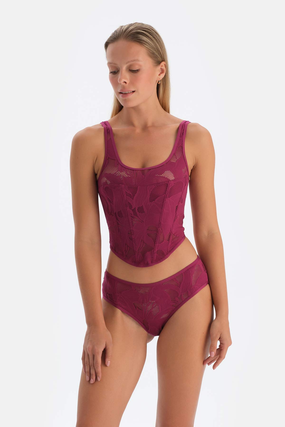 Damson TULLE DETAILED BODYSUIT