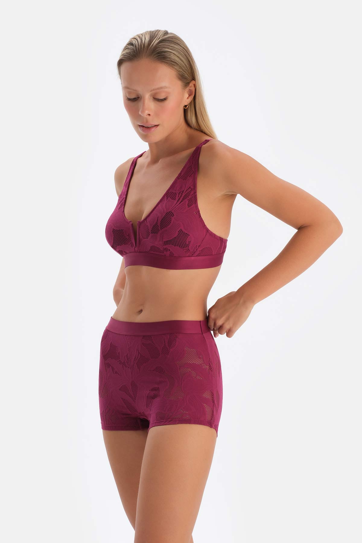 Damson TULLE DETAILED BODYSUIT