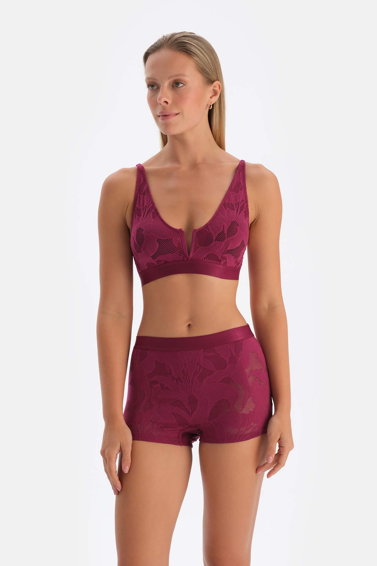 Damson TULLE DETAILED BODYSUIT