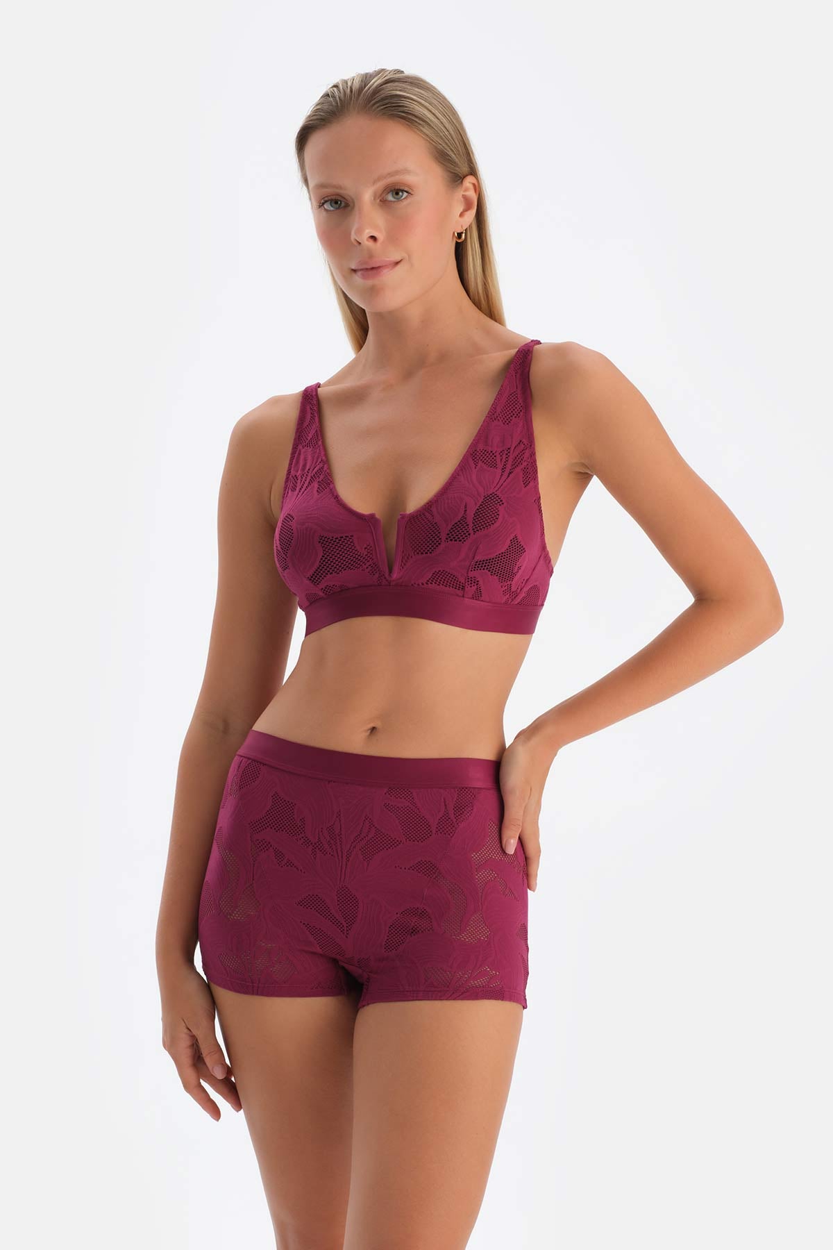 Damson TULLE DETAILED BODYSUIT