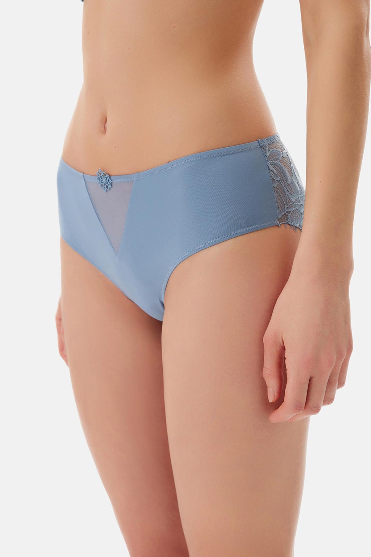 Blue TULLE DETAILED BODYSUIT