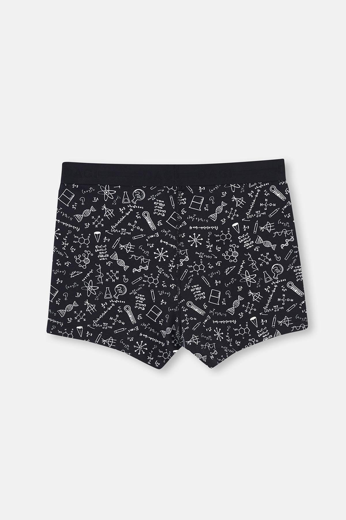 Siyah Pamuklu Desenli Boxer