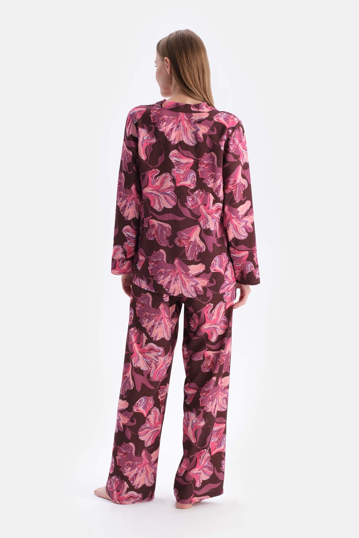 Bordo Metraj Baskılı Dokuma Pantolon