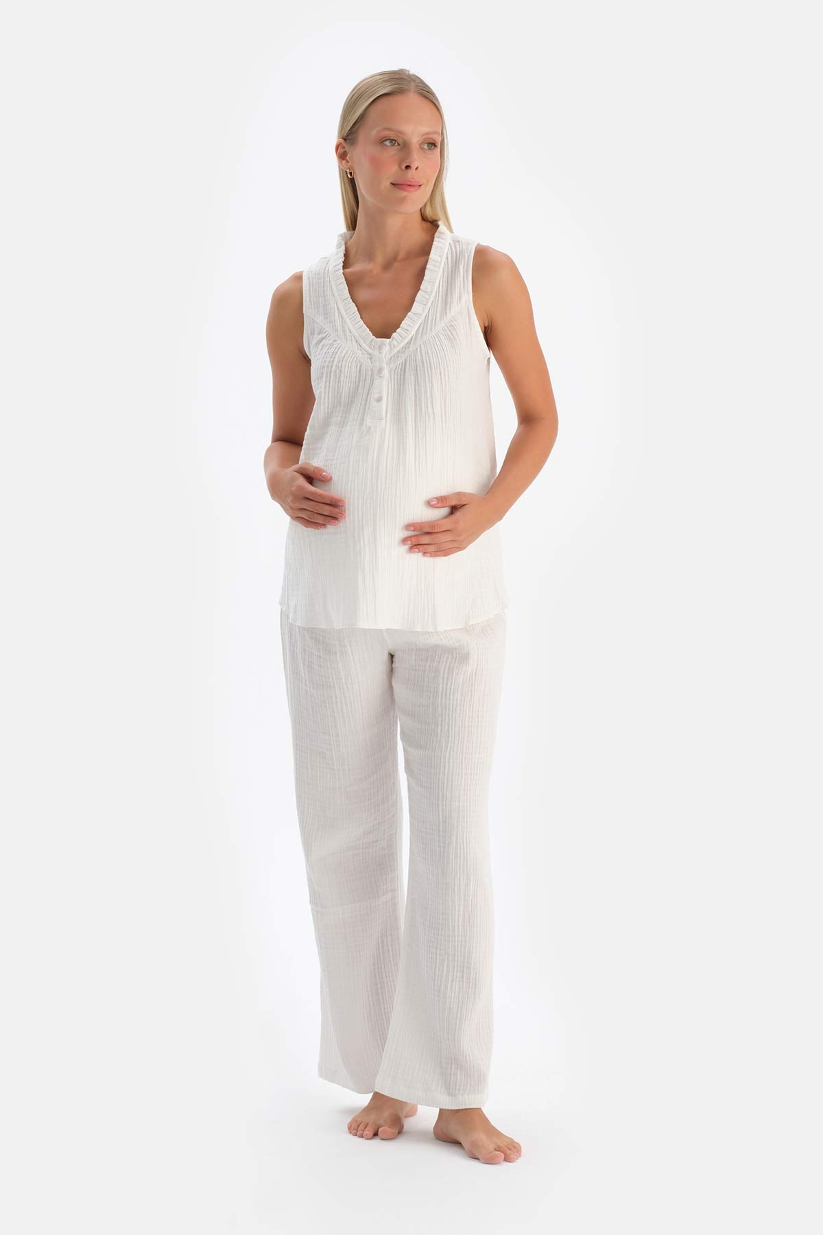 White MUSLIN MATERNITY LONG PAJAMA BOOTS