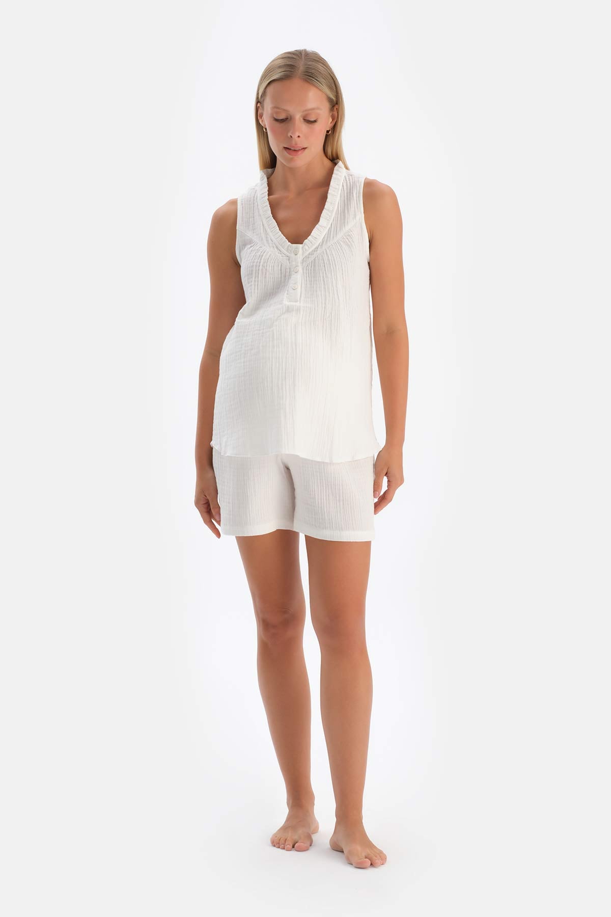 White MUSLIN MATERNITY SHORT PAJAMA BOOTS