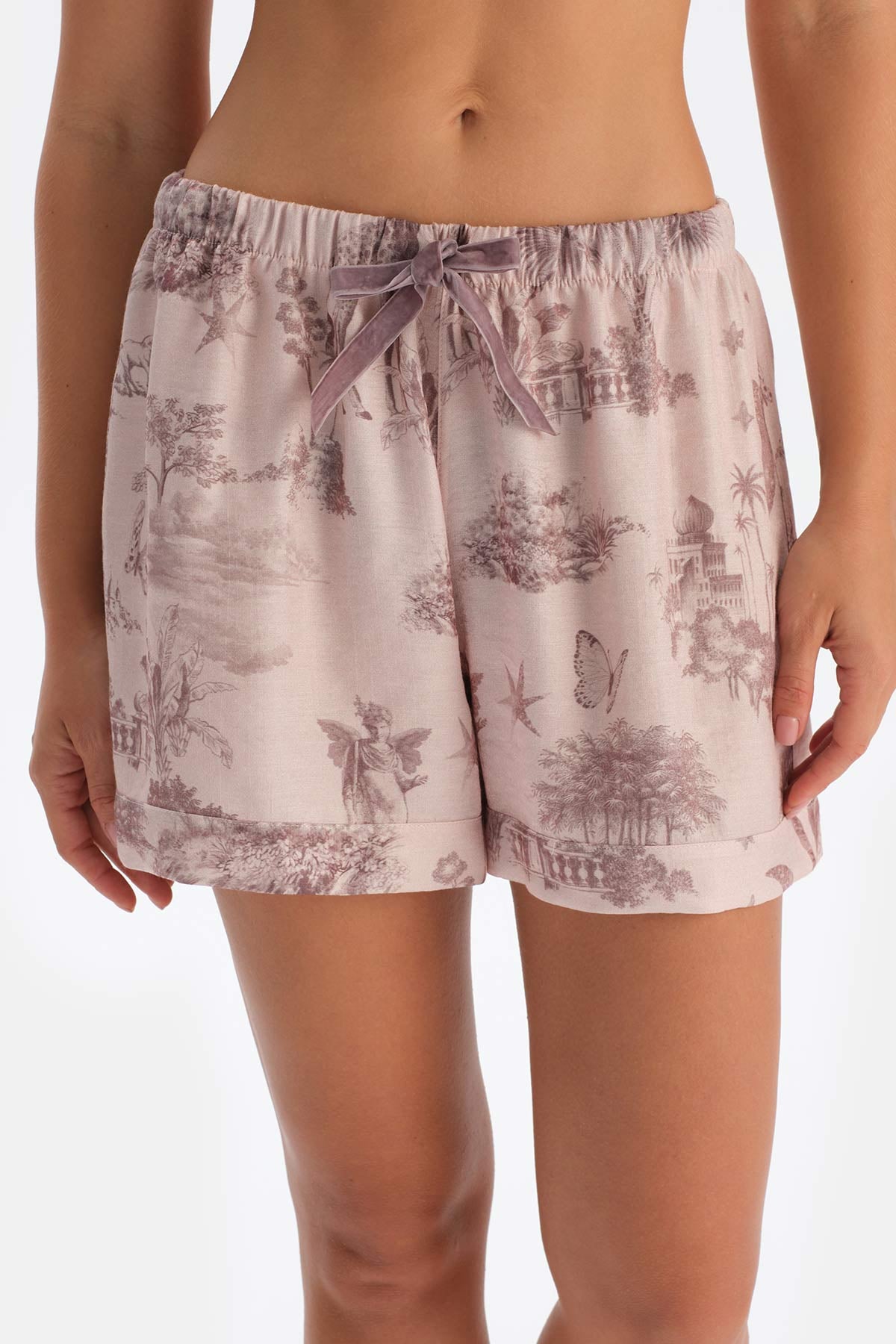Açık Pembe Desenli Dokuma Şort Pijama Altı
