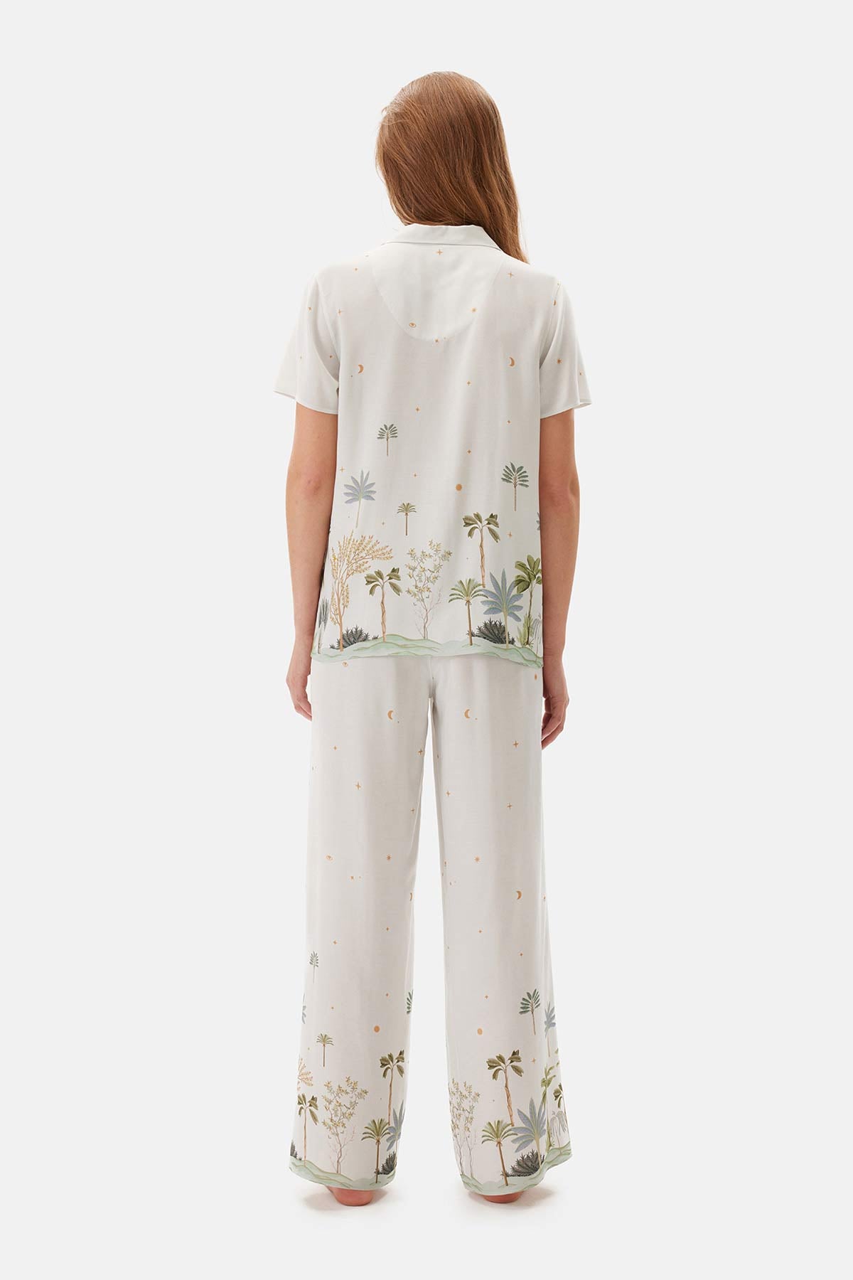 Su Yeşili Su i Baskılı Dokuma Viskon Pijama Altı