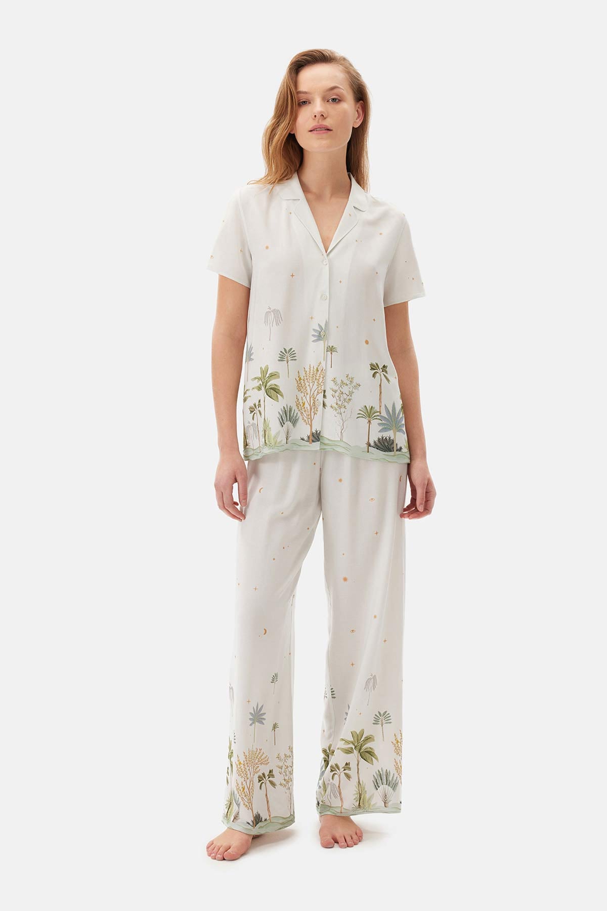 Su Yeşili Su i Baskılı Dokuma Viskon Pijama Altı