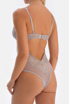 Light Grey LACE AND STONE CHAIN DETAILED BODYSUIT
