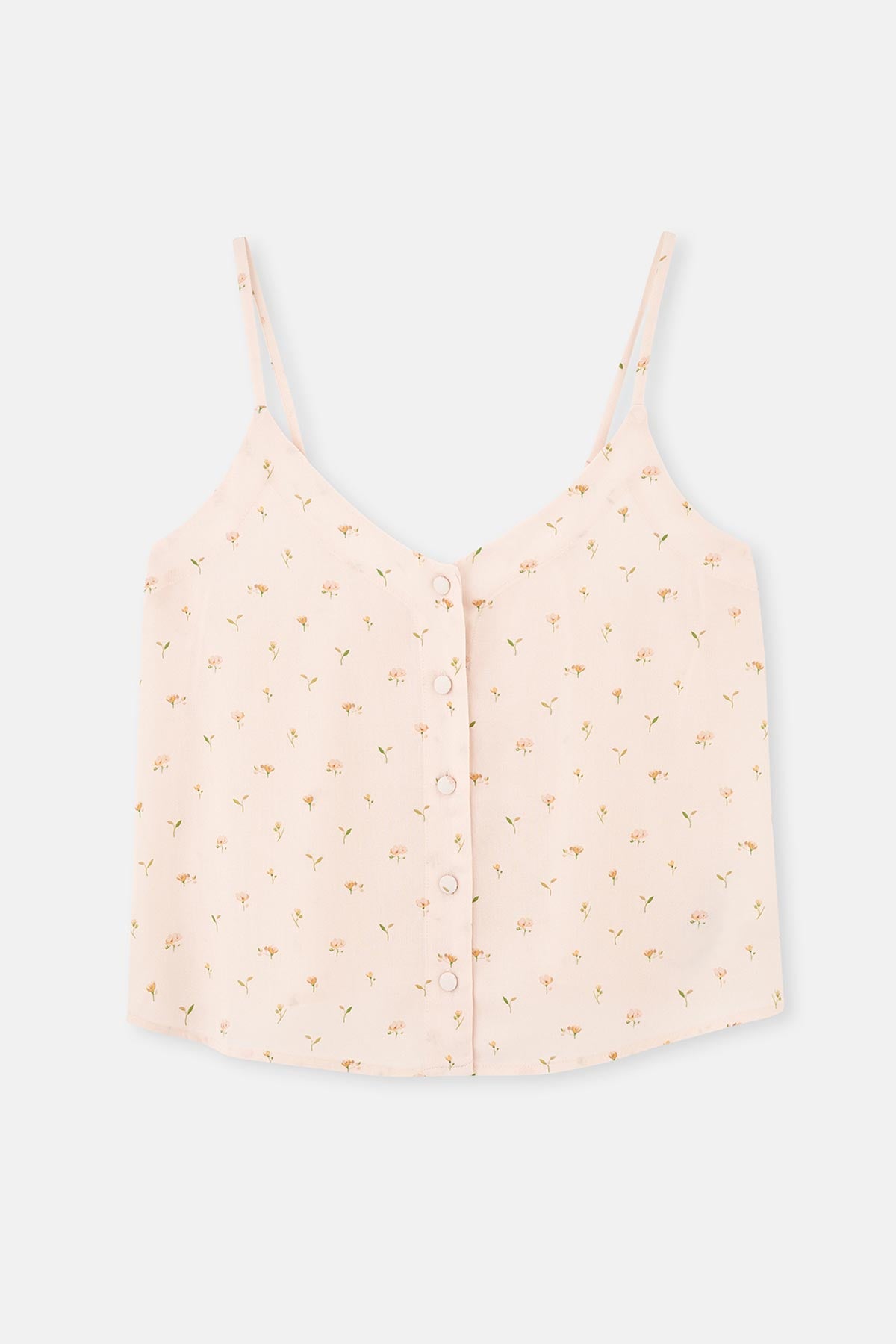 Kırık Beyaz Ince Askılı Desenli Dokuma Pijama Üstü