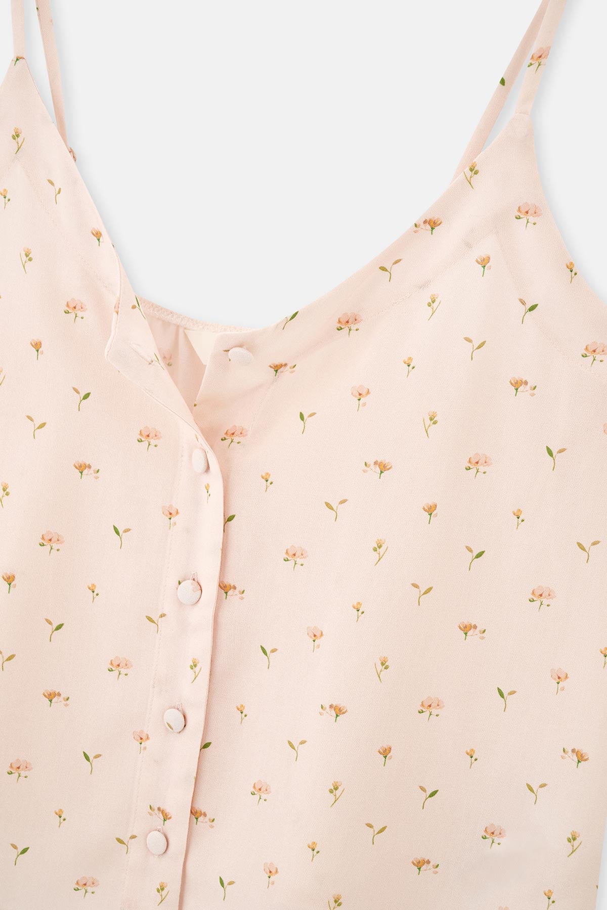 Kırık Beyaz Ince Askılı Desenli Dokuma Pijama Üstü