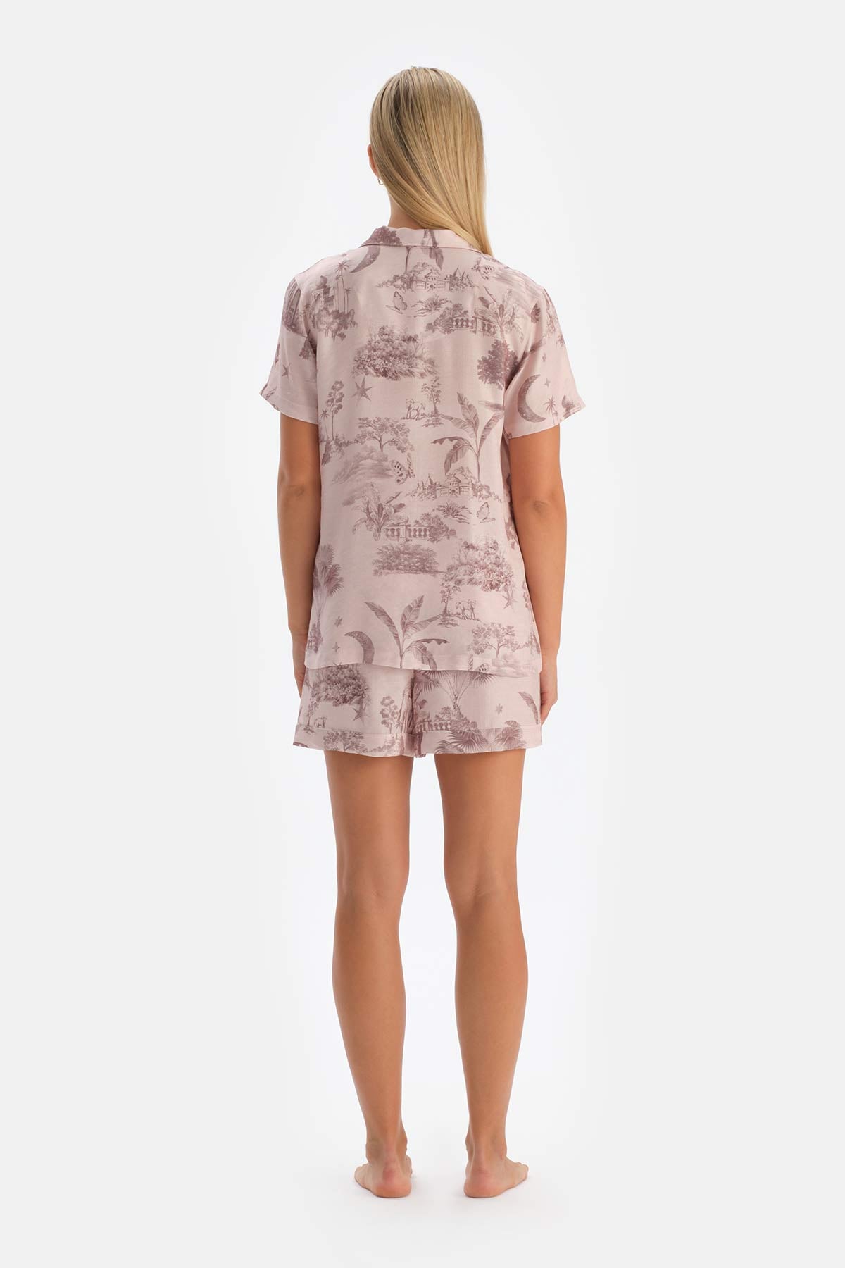 Açık Pembe Desenli Dokuma Gömlek Pijama Üstü