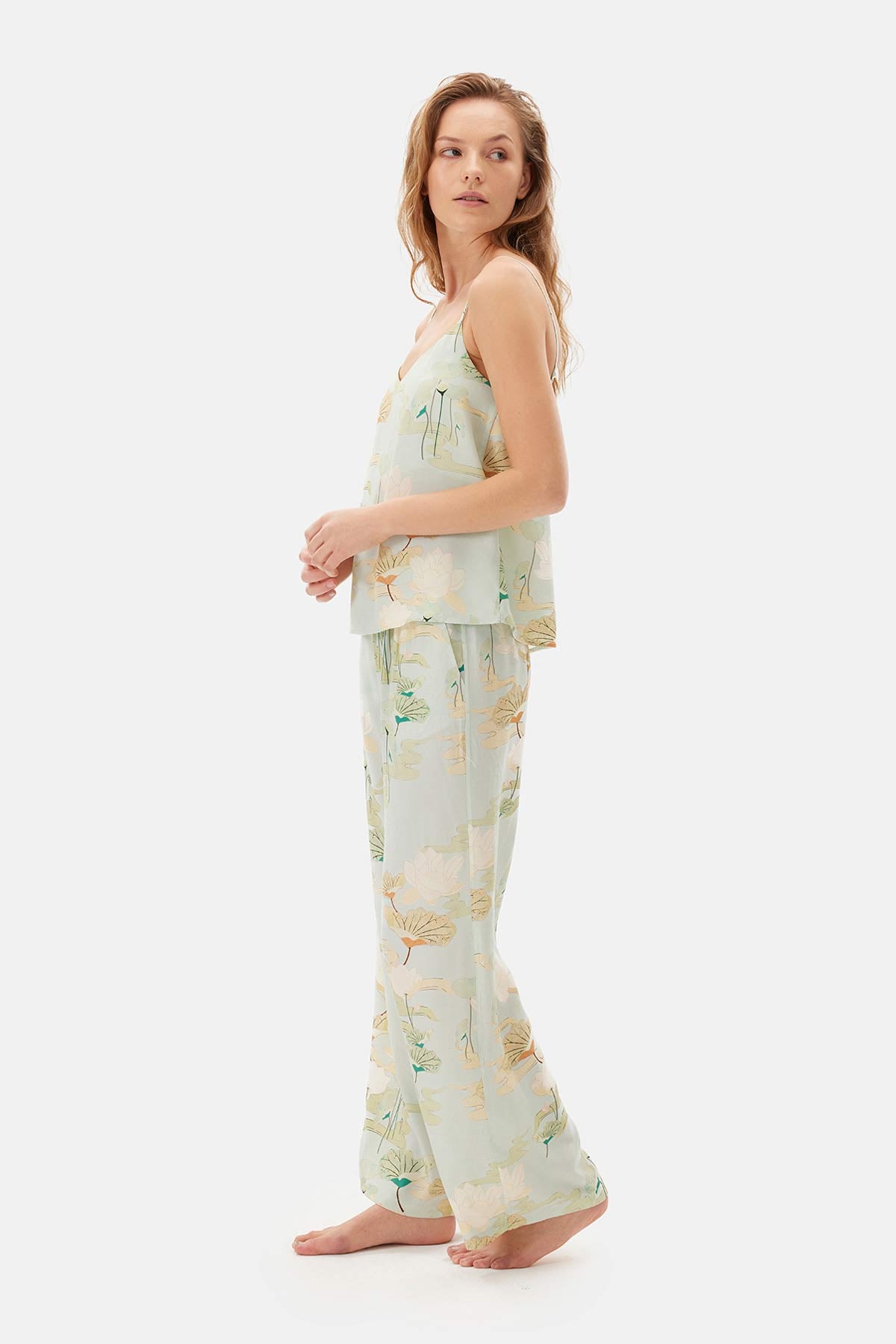 Su Yeşili Su i Askılı Viskon Atlet Pijama Üstü