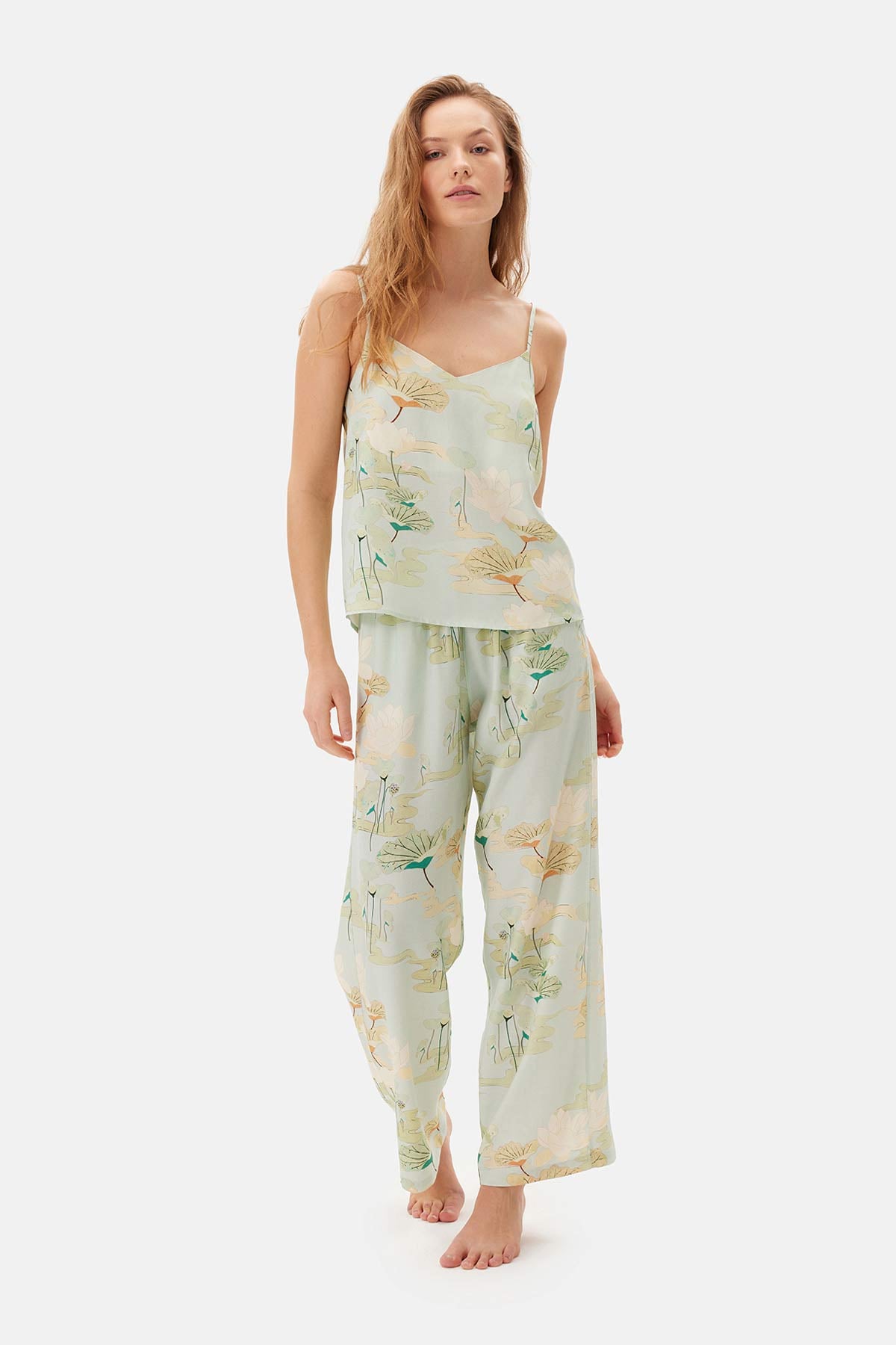 Su Yeşili Su i Askılı Viskon Atlet Pijama Üstü