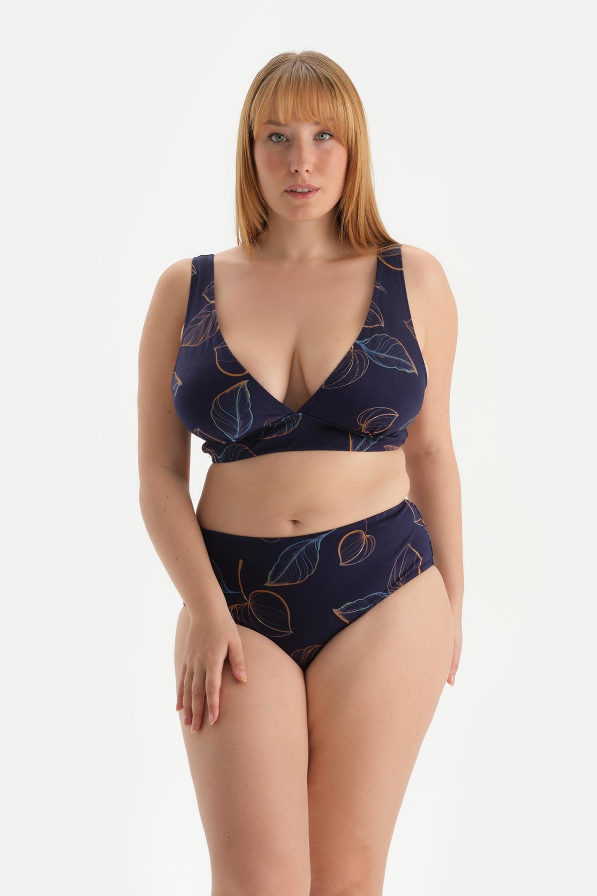 Lacivert Bağlama Detaylı Yüksek Bel Bikini Altı