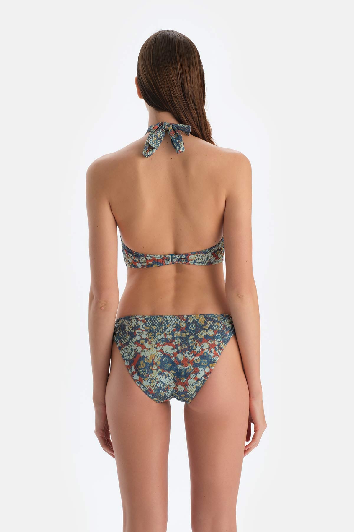 Kiremit-Mavi Halter Yaka Bikini Üst