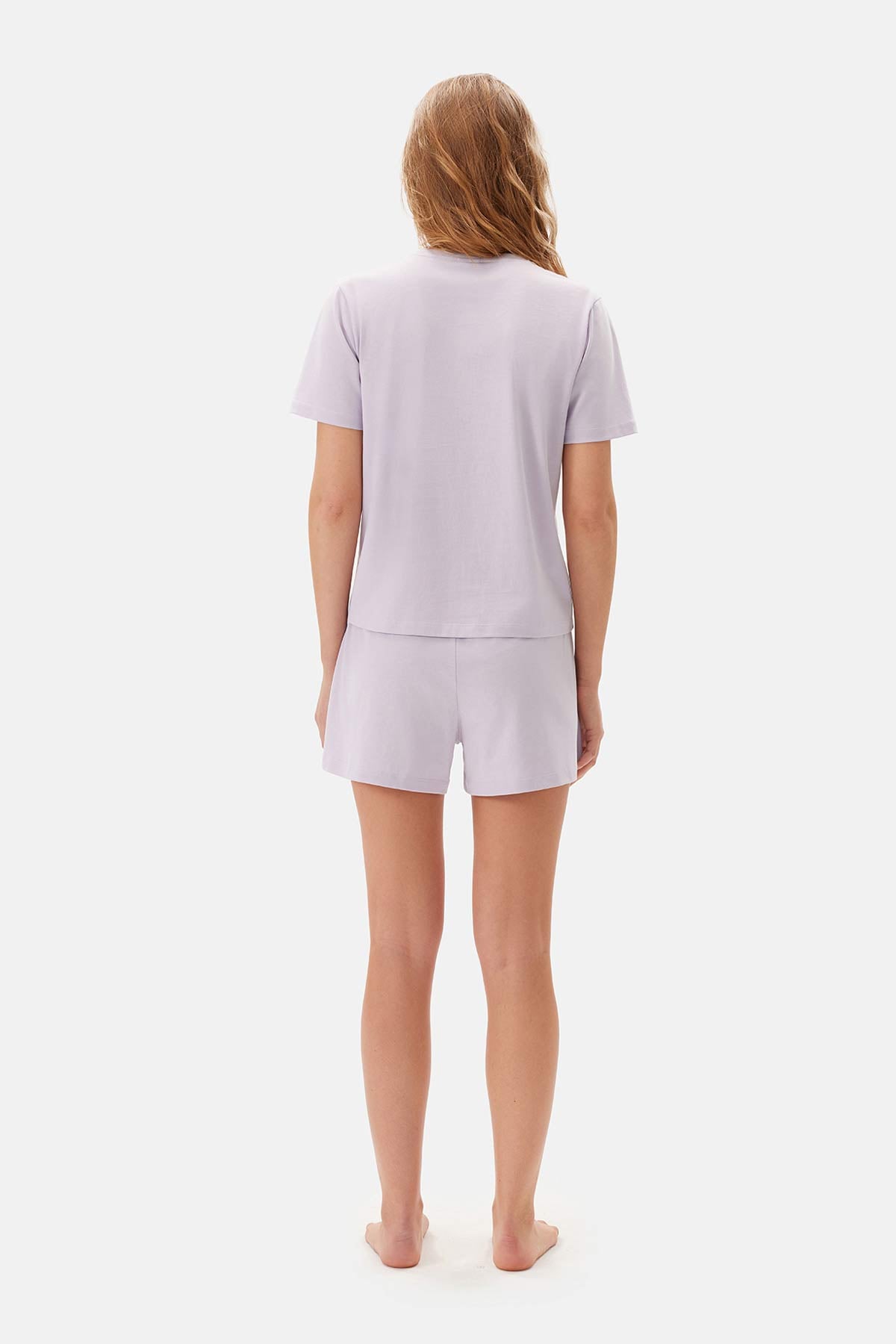Lila Bisiklet Yaka Supima Şortlu Pijama Takımı