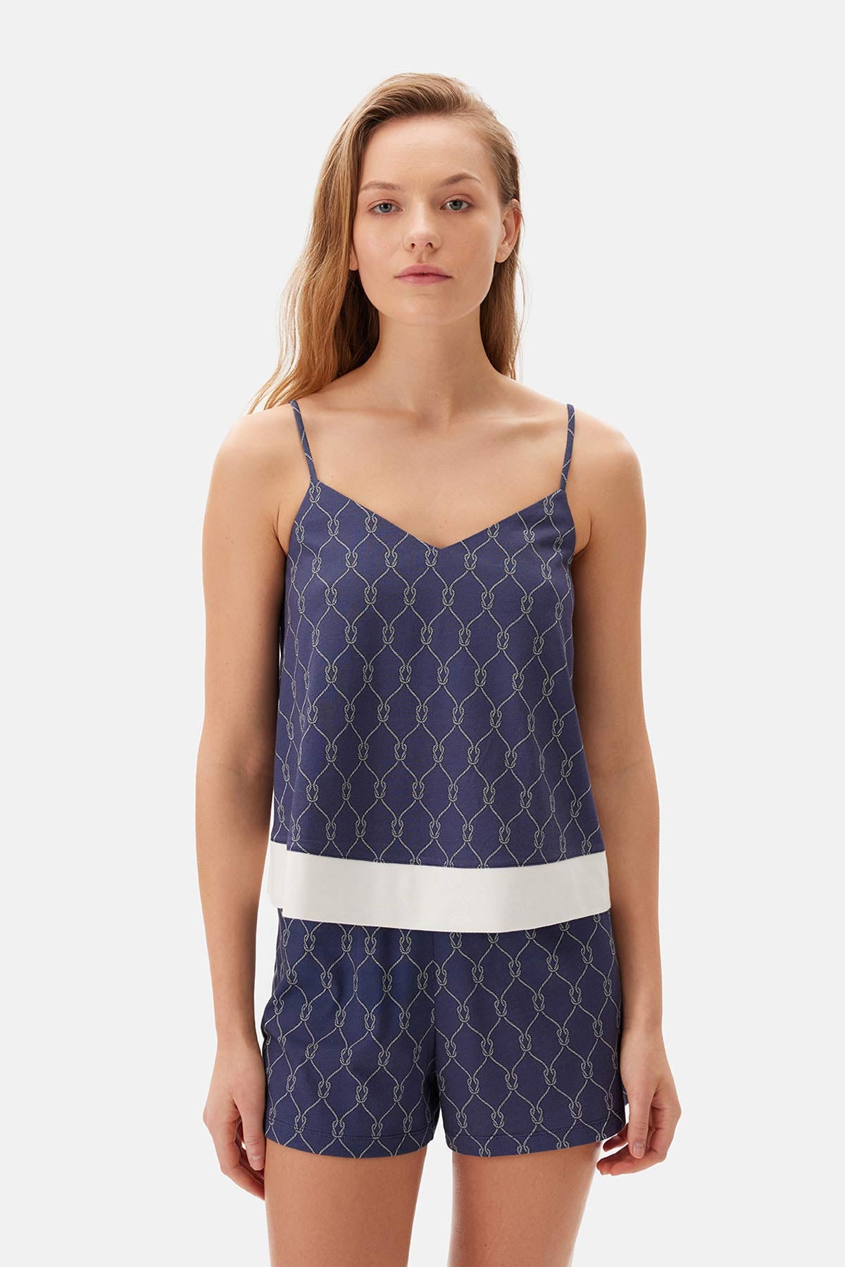 Lacivert Baskılı Modal Şortlu Pijama Takımı