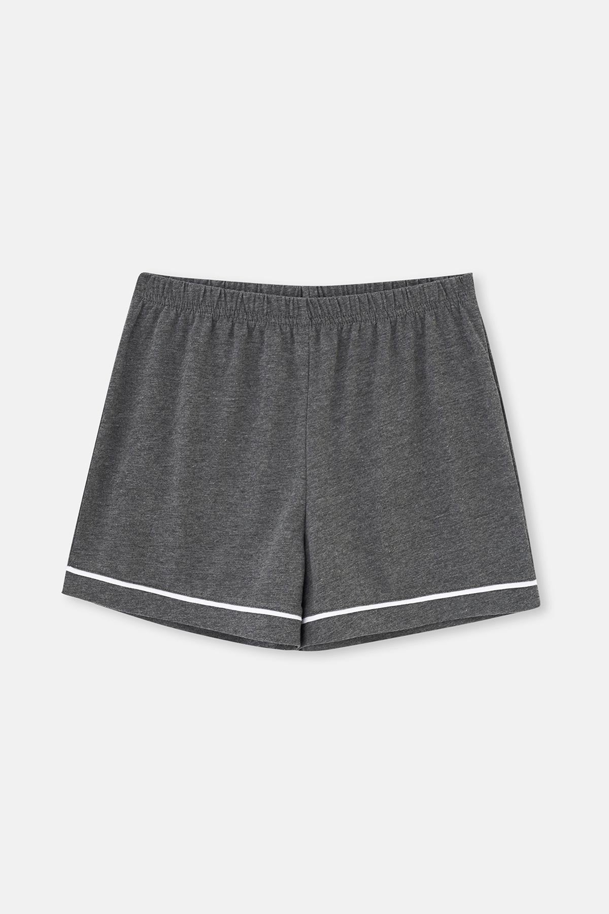 Antrasit Melanj Biye Detaylı Basic Şortlu Pijama Takımı